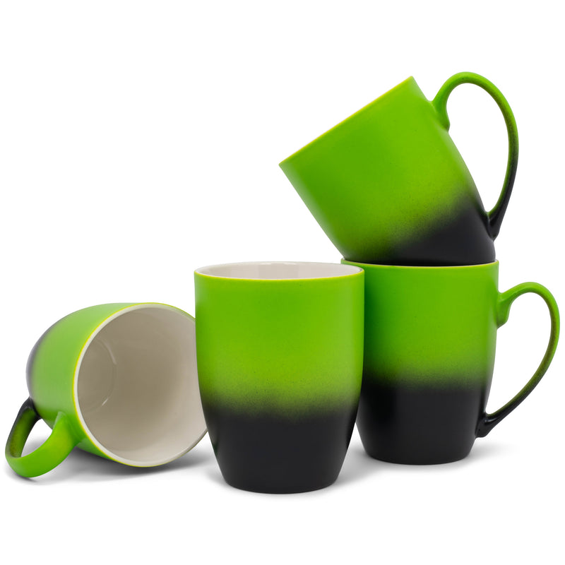 Green Black Two Toned Ombre Matte 10 ounce Ceramic Stoneware Coffee Cup Mugs Set of 4