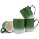 Green White Two Toned Ombre Matte 10 ounce Ceramic Stoneware Coffee Cup Mugs Set of 4