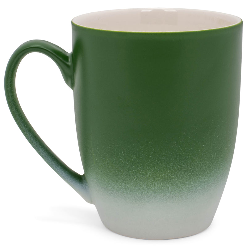 Green White Two Toned Ombre Matte 10 ounce Ceramic Stoneware Coffee Cup Mugs Set of 4