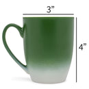 Green White Two Toned Ombre Matte 10 ounce Ceramic Stoneware Coffee Cup Mugs Set of 4