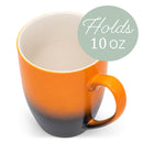 Orange Black Two Toned Ombre Matte 10 ounce Ceramic Stoneware Coffee Cup Mugs Set of 4
