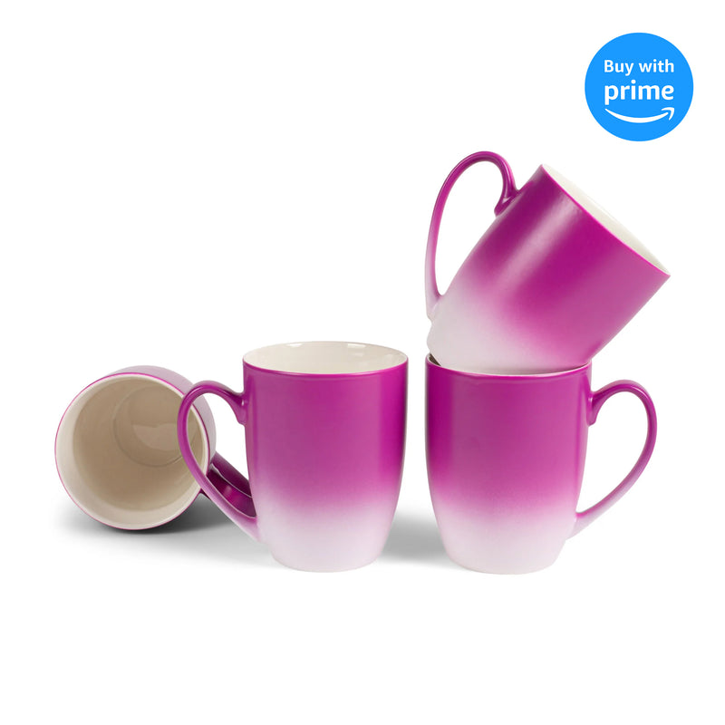 Complete set of Magenta White Two Toned Ombre Matte Coffee Mug Set 4