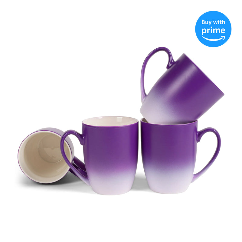 Complete set of Purple White Two Toned Ombre Matte Coffee Mug Set 4