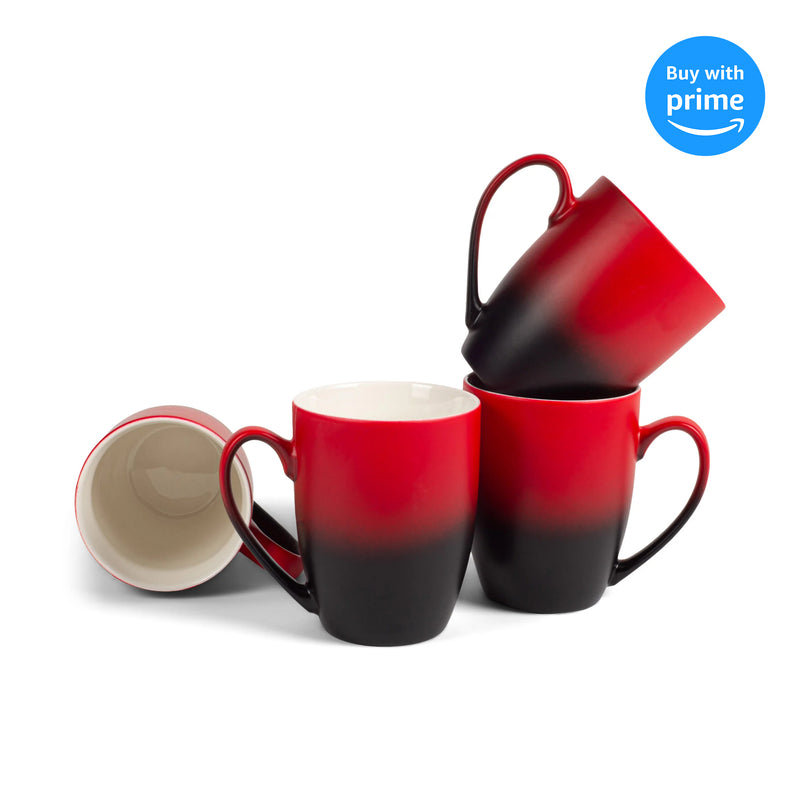 Complete set of Red Black Two Toned Ombre Matte Coffee Mug Set 4