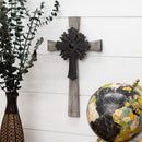 Dicksons Antiqued Intricate Double Layer 15 Inch Wood and Metal Decorative Hanging Wall Cross