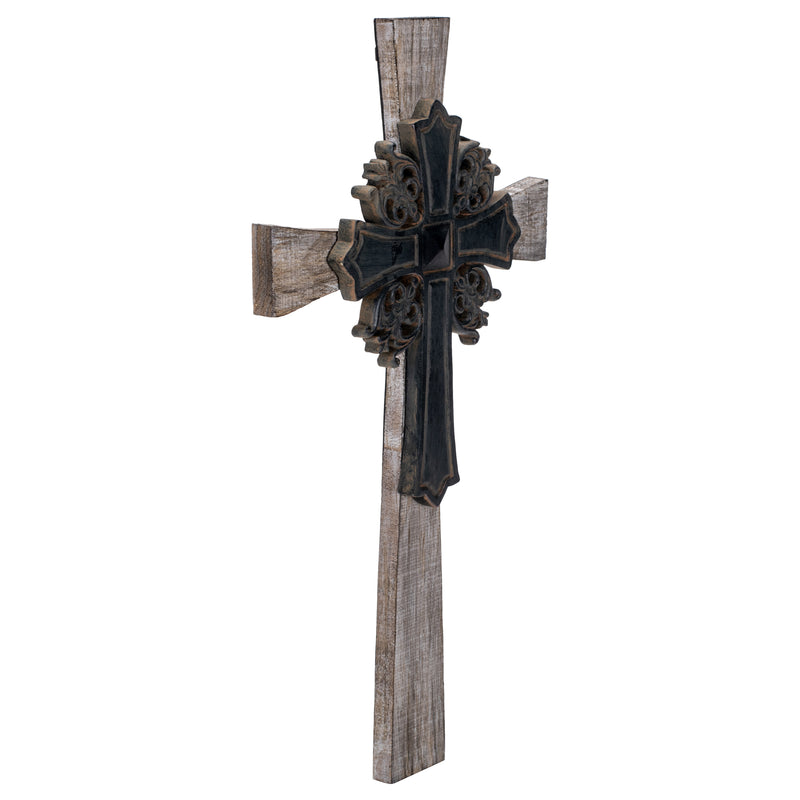Dicksons Antiqued Intricate Double Layer 15 Inch Wood and Metal Decorative Hanging Wall Cross