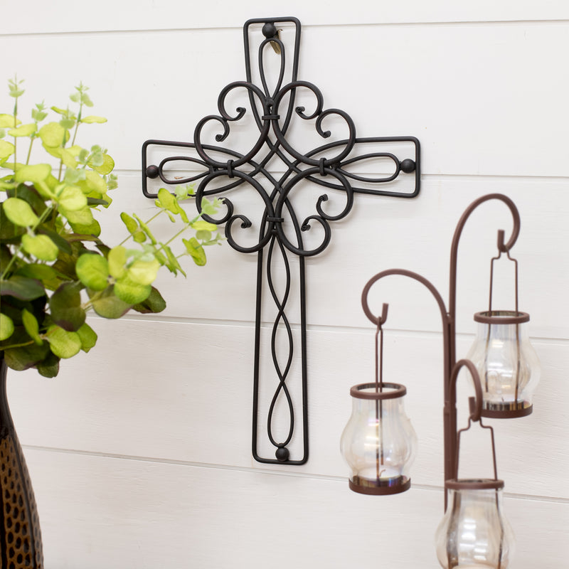 Dicksons Floral Open Intricate Black 17.5 Inch Metal Decorative Hanging Wall Cross