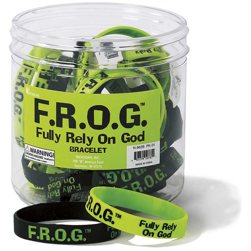 F.R.O.G. Fully Rely On God One Size Fits Most Silicone Bracelets, Pack of 24