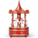 Cottage Garden Rotating Carousel Gold Tone 9 inch Wood Musical Christmas Figurine Plays Jingle Bells
