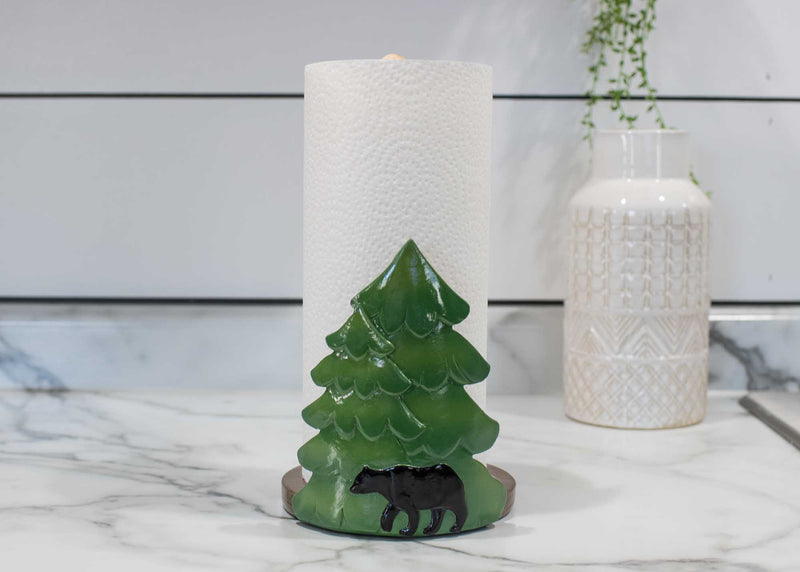 Elanze Designs Forest and Bear 12 inch Resin and Wood Paper Towel Holder