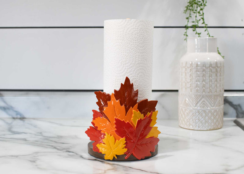 Elanze Designs Fall Leaves 12 inch Resin and Wood Harvest Paper Towel Holder