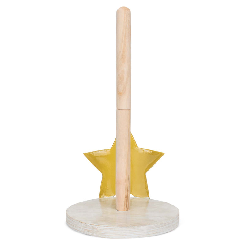 Elanze Designs Gold Tone Star 12 inch Resin and Wood Paper Towel Holder