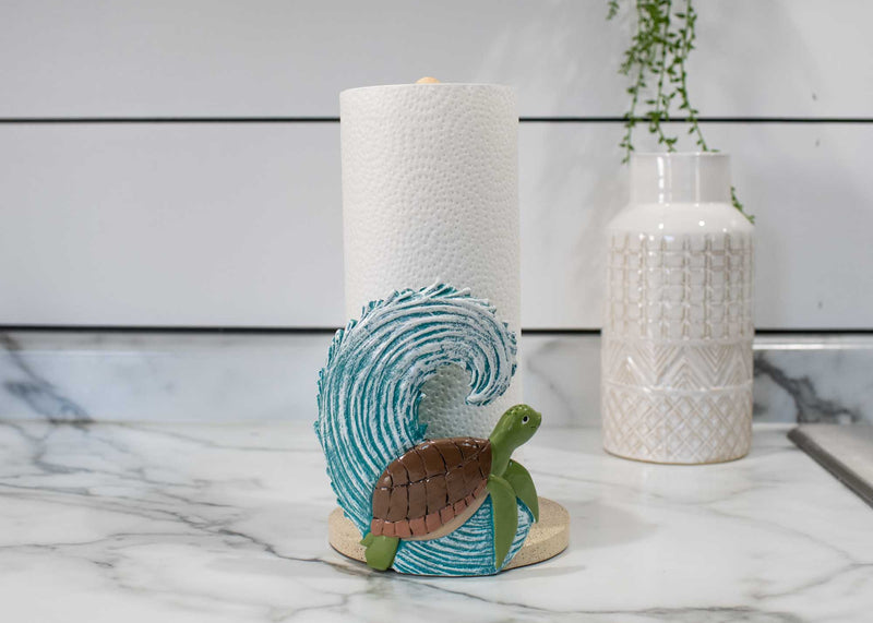 Elanze Designs Turtle Ocean Wave 12 inch Resin and Wood Paper Towel Holder