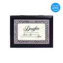 Top down view of Daughter Beauty & Joy Matte Black Ornate Silver Inlay Jewelry and Music Box