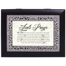Top down view of Lord's Prayer Matte Black Finish Ornate Silver Color Inlay Jewelry and Music Box