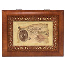 Top down view of 50th Anniversary Woodgrain Ornate Inlay Jewelry and Music Box