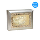 Top down view of Wings of Gold Loved One Watching Silvertone Gold Ornate Inlay Music Box