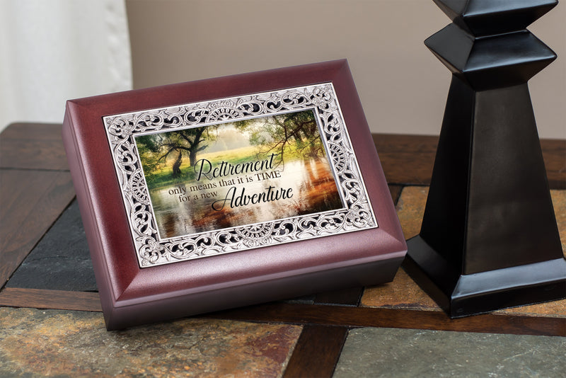 Retirement Time for New Adventure Rosewood Jewelry Music Box Plays Wonderful World
