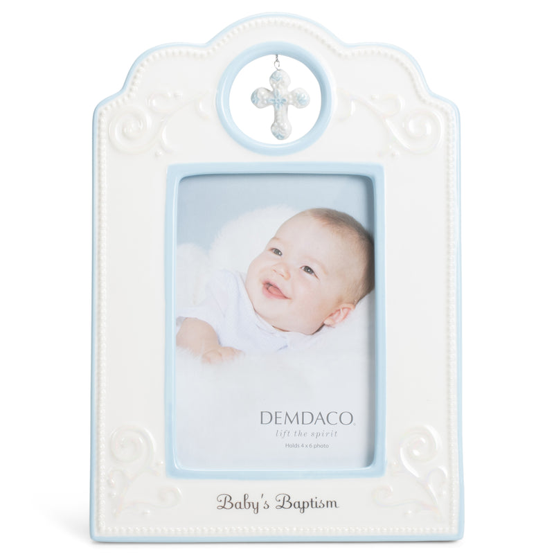 DEMDACO Blue Baby's Baptism 6.75 x 9.75 Porcelain Picture Frame