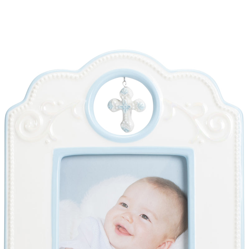 DEMDACO Blue Babys Baptism 6.75 x 9.75 Porcelain Picture Frame