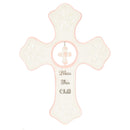 DEMDACO Bless This Child Soft Pink 7 x 5 Porcelain Ceramic Hanging Wall Cross