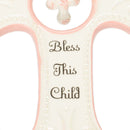 DEMDACO Bless This Child Soft Pink 7 x 5 Porcelain Ceramic Hanging Wall Cross