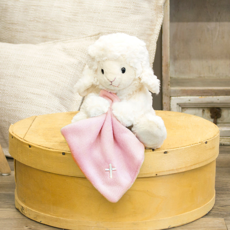DEMDACO Jesus Loves Me Lamb With Cross Blanket Children's Plush Stuffed Animal Toy