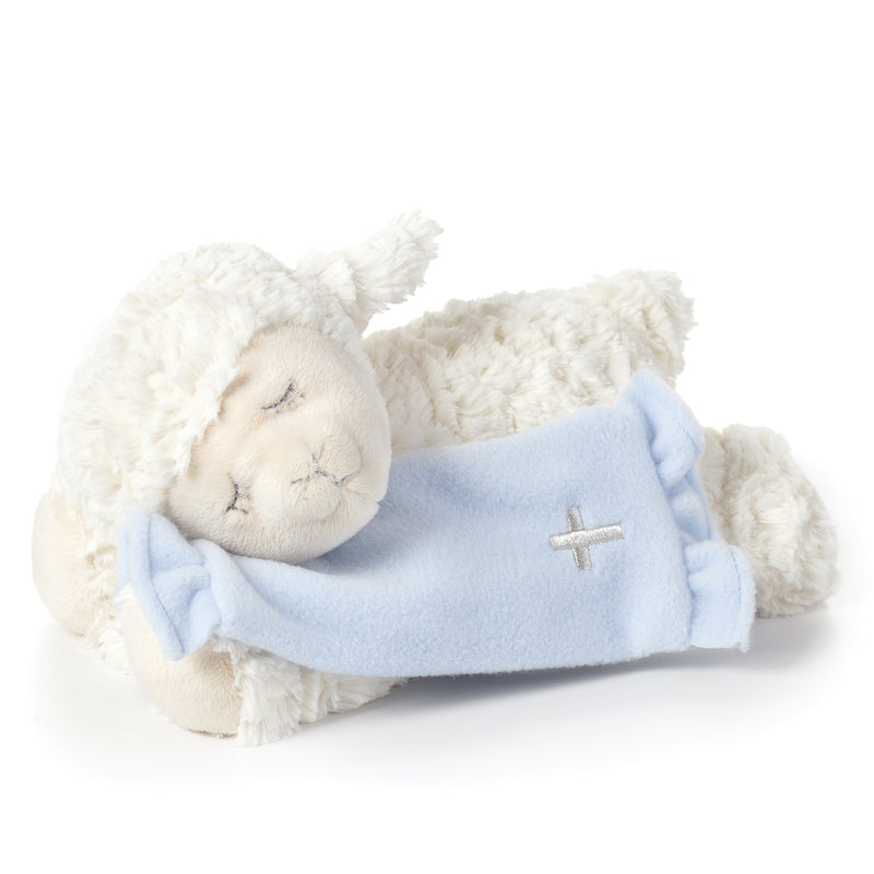 DEMDACO Blue Now I Lay Me Down To Sleep Lamb With Cross Blanket Children's Plush Stuffed Animal Toy