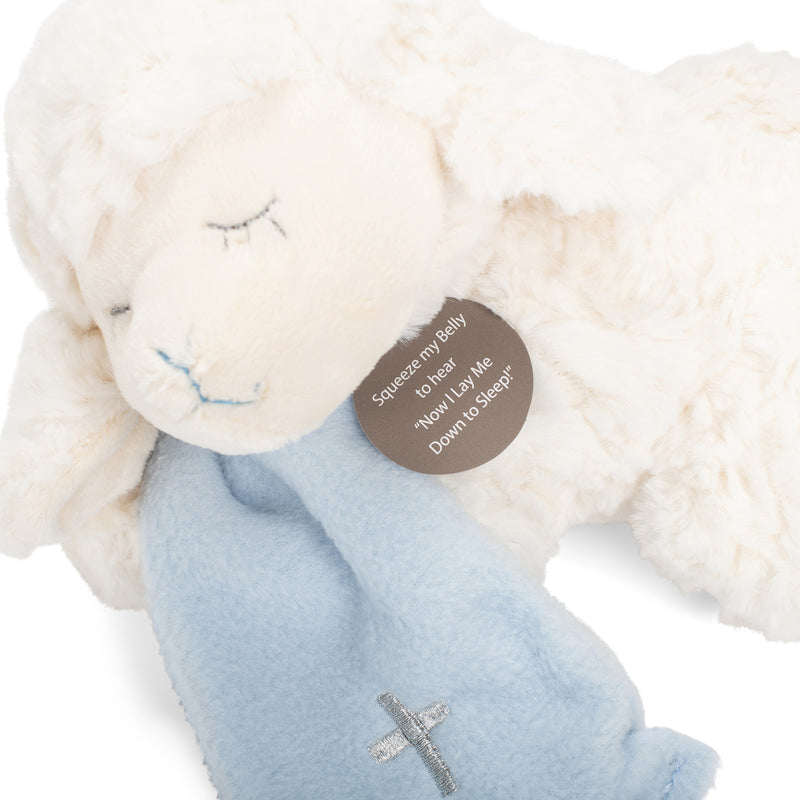 DEMDACO Blue Now I Lay Me Down To Sleep Lamb With Cross Blanket Childrens Plush Stuffed Animal Toy