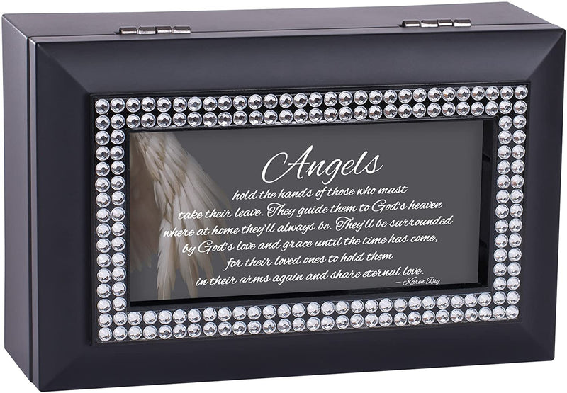Top down view of Angels Hold Hands Matte Black Jewelry and Music Box