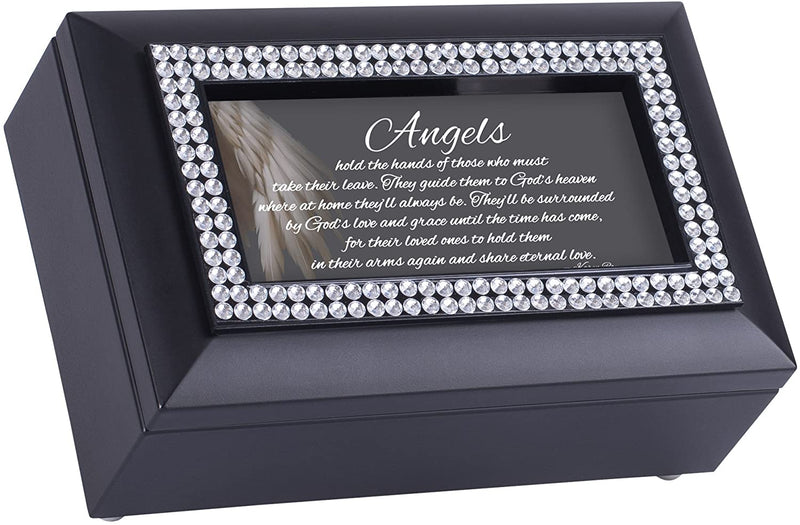 Angels Hold Hands Matte Black Jewelry Music Box Plays Amazing Grace