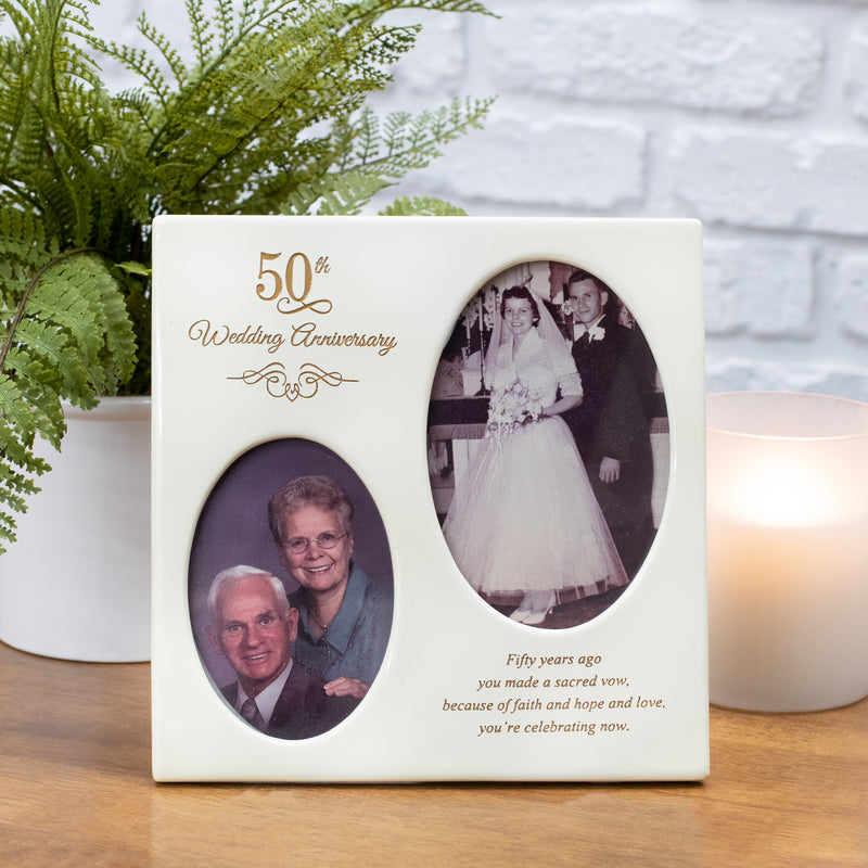 Dicksons 50th Wedding Anniversary Oval Double Picture Resin Stone Picture Frame