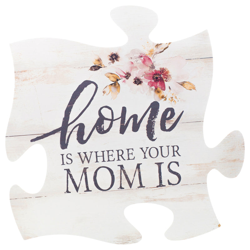 P. Graham Dunn Home Where Mom is Floral Pink 12 x 12 Pine Wood Decorative Puzzle Piece Plaque
