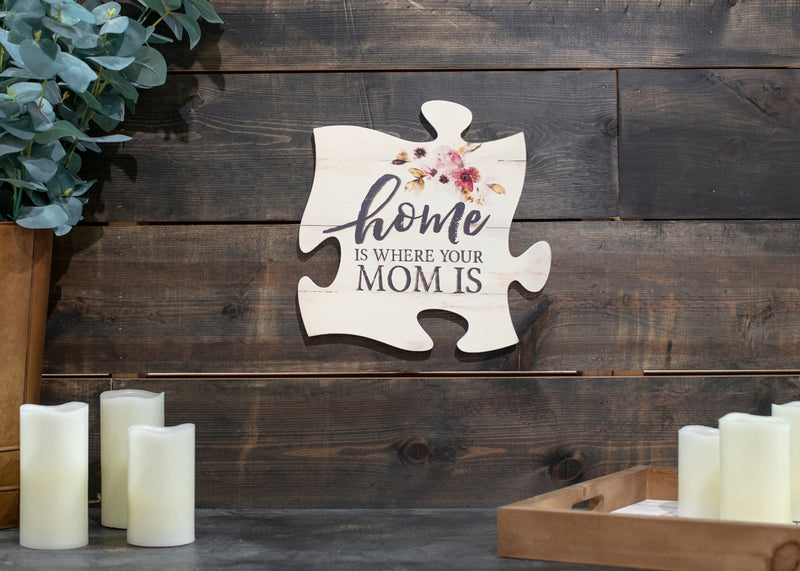 P. Graham Dunn Home Where Mom is Floral Pink 12 x 12 Pine Wood Decorative Puzzle Piece Plaque