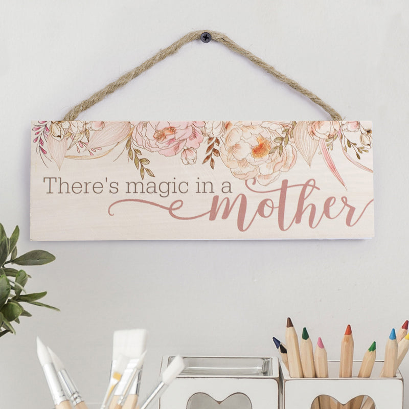 P. Graham Dunn Magic in A Mother Floral Pink 10 x 4 Pine Wood Mothers Day Hanging Sign Plaque