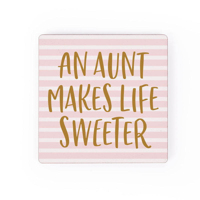 Aunt Life Sweeter Striped 2.75 x 2.75 Wood Inspirational Refrigerator Magnet