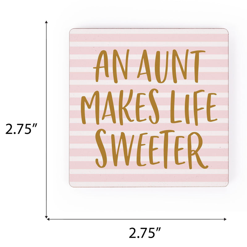 Aunt Life Sweeter Striped 2.75 x 2.75 Wood Inspirational Refrigerator Magnet