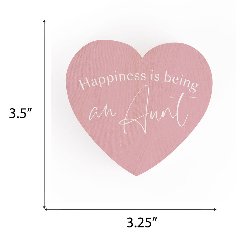 Happiness Being An Aunt Pink 3.5 x 3.25 Pine Wood Heart Tabletop Word Block Sign