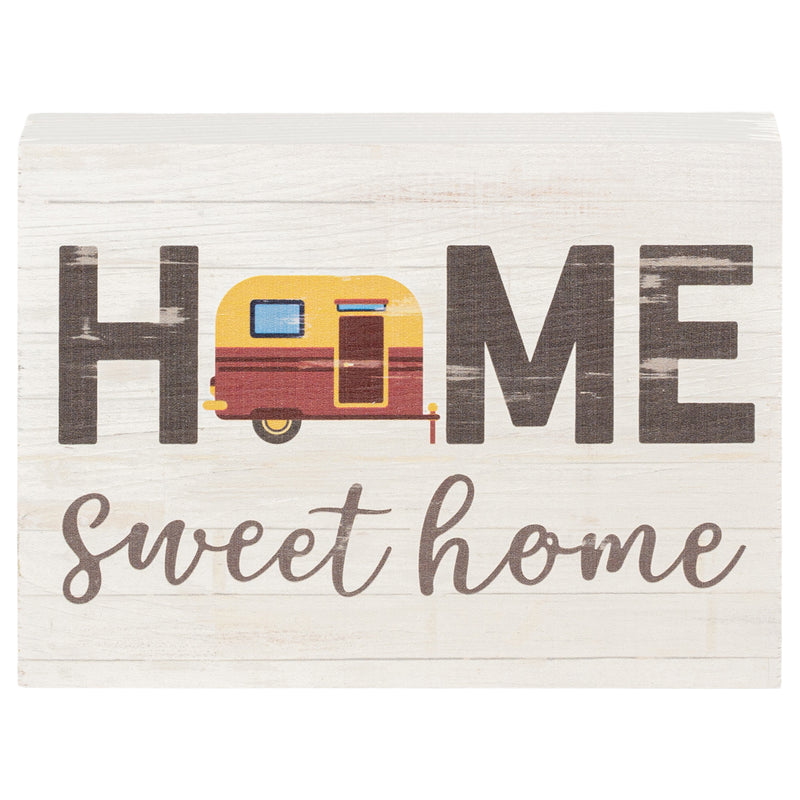 P. Graham Dunn Home Sweet Home Camper Whitewash 7.25 x 5.5 Solid Wood Barnhouse Block Sign
