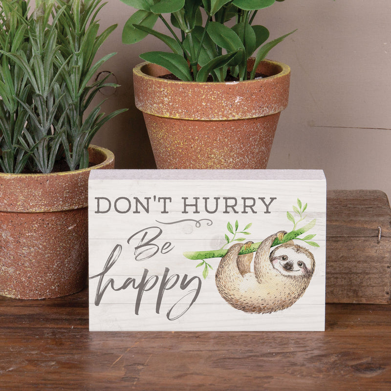 P. Graham Dunn Dont Hurry Be Happy Cream 5 x 3.5 Pine Wood Decorative Tabletop Word Block Plaque