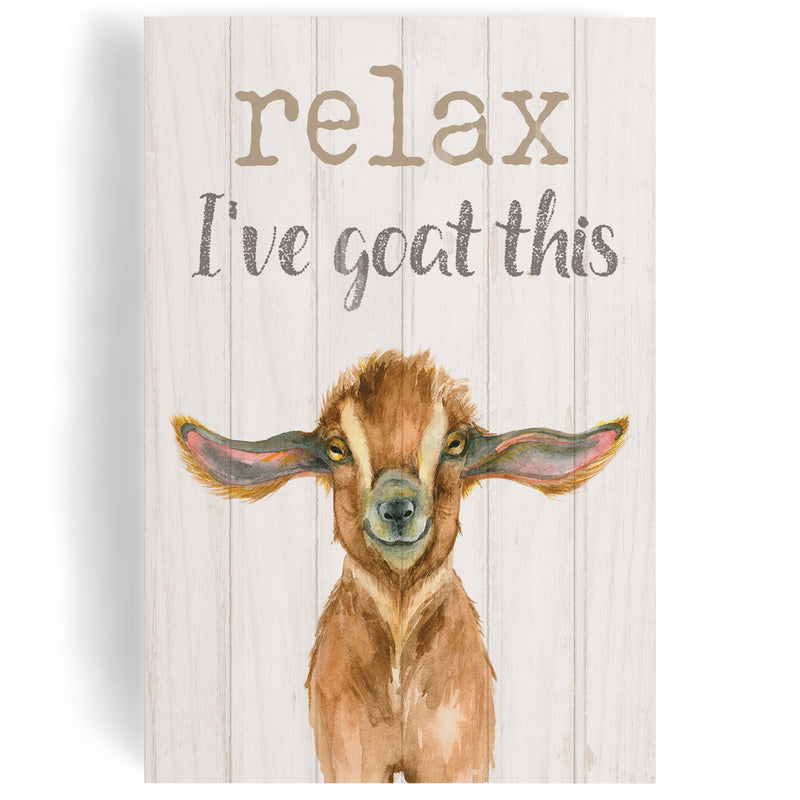 P. Graham Dunn Relax Ive Goat This Cream 5 x 3.5 Pine Wood Decorative Tabletop Word Block Plaque