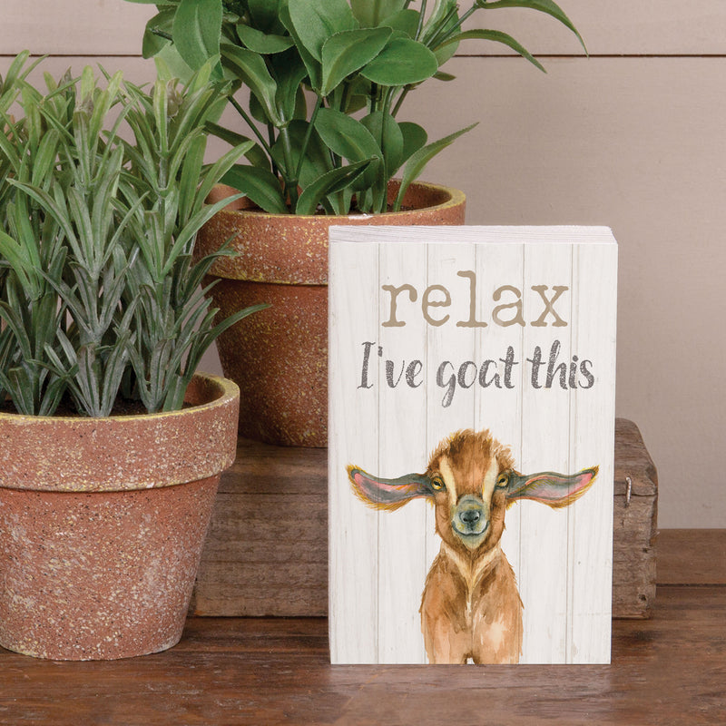 P. Graham Dunn Relax Ive Goat This Cream 5 x 3.5 Pine Wood Decorative Tabletop Word Block Plaque