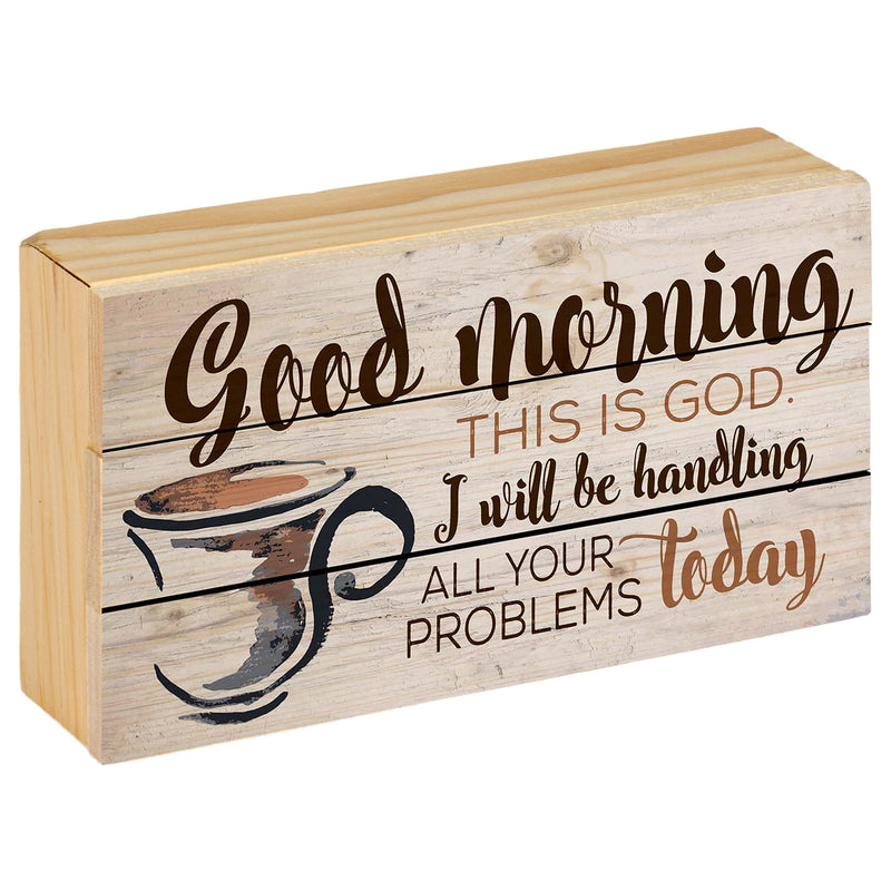 P. Graham Dunn Good Morning This is God Watercolor Coffee Cup Distressed 5 x 8 Wood Plank Design Wall Box Sign
