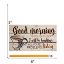 P. Graham Dunn Good Morning This is God Watercolor Coffee Cup Distressed 5 x 8 Wood Plank Design Wall Box Sign