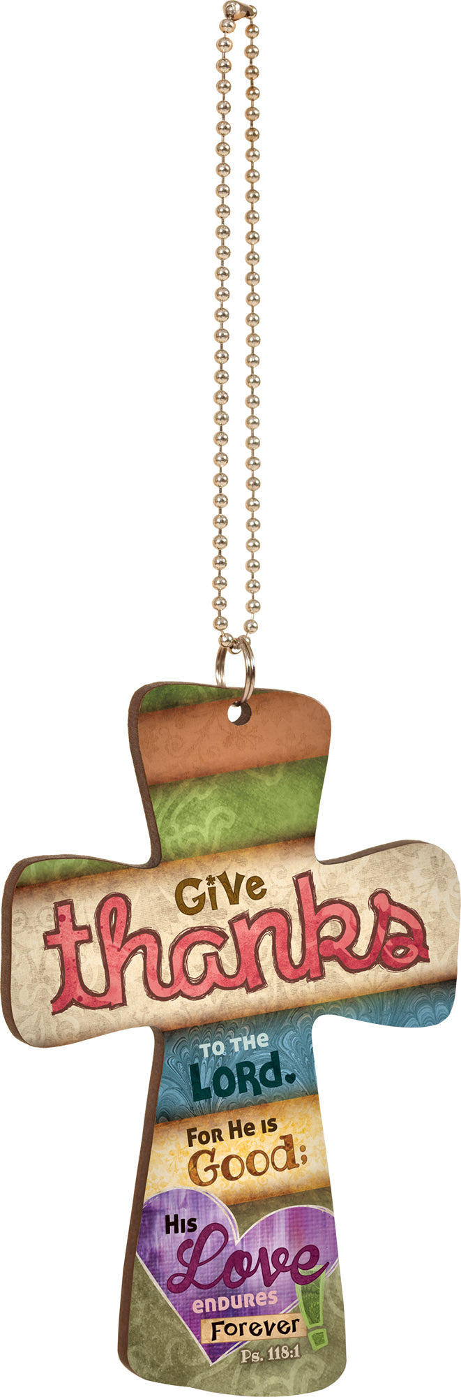Give Thanks to The Lord Multicolor Cross Wood Car Charm