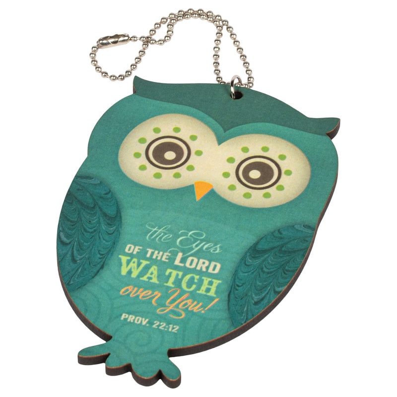 P. Graham Dunn The Eyes of The Lord Watch Over You Owl Blue Wood Car Charm