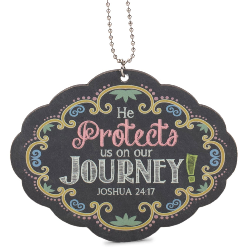 P. Graham Dunn He Protects Us On Our Journey Multicolor Chalkboard Look Wood Car Charm