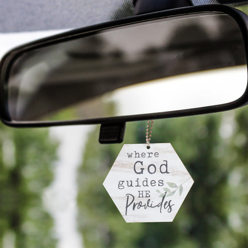 P. Graham Dunn Where God Guides Cream 4 x 3 Wood Decorative Hanging Car Charm Ornament