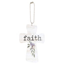 P. Graham Dunn Faith Cross Floral Cream 4 x 3 Wood Decorative Hanging Car Charm Ornament
