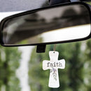 P. Graham Dunn Faith Cross Floral Cream 4 x 3 Wood Decorative Hanging Car Charm Ornament